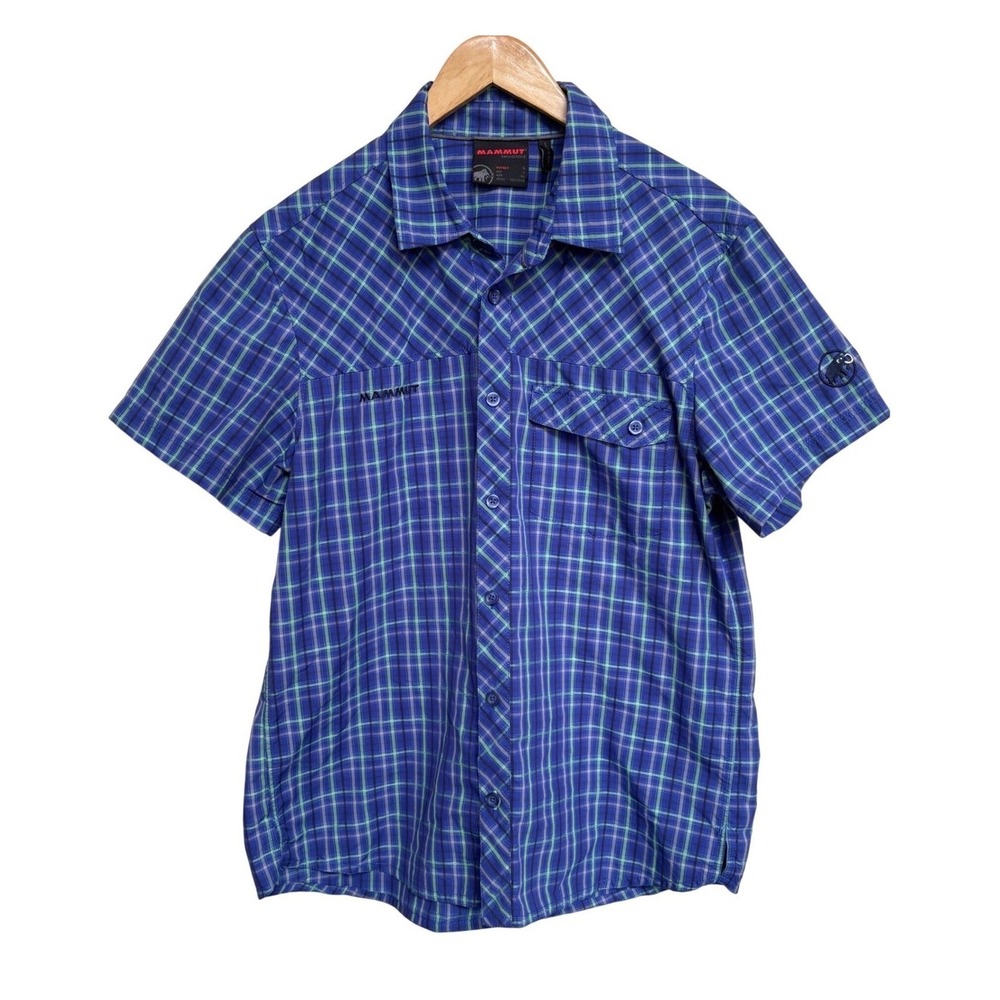 Mammut Mens Blue Plaid Short Sleeve Button Up Hiking Shirt Large Activewear
